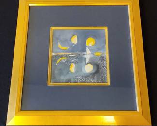 Watercor With Sailboat And Moons