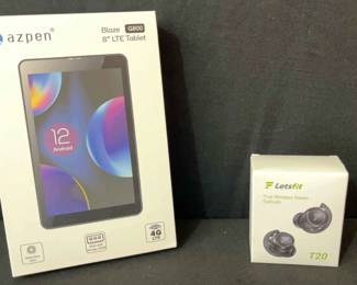  038 New Azpen Android 8 Tablet  New Lets Fit Wireless Earbuds