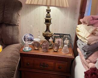 Night stands & Pair of Brass Lamps