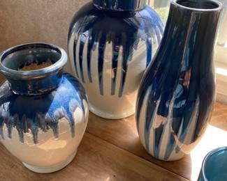 Handmade Glazed Pottery Blue White 