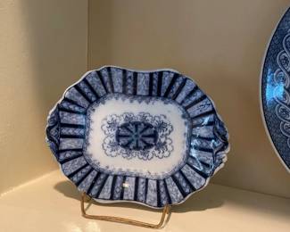 Antique Cauldon Stoneware Corinthian Flute platter blue  white 