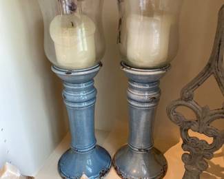 Crackled Blue Ceramic Candlesticks 