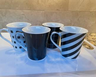 Set of 4 Black/White Mix & Match Pattern Coffee Mugs