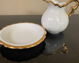 White with Gold Trim Miniature Pitcher & Bowl Set