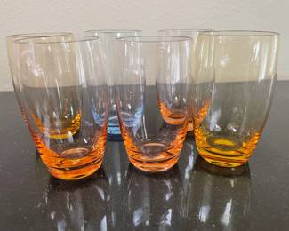 Set of 5 Orange & Clear Ombre Highball Glasses