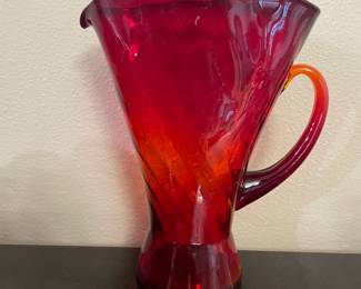 Tangerine Amberina Blown Glass Pitcher