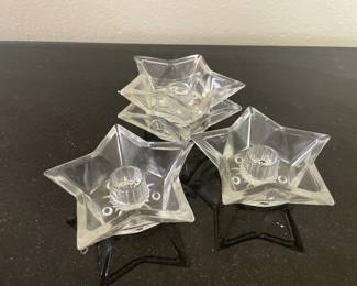 Set of 4 Star Shaped Glass Tapered Candlestick Holders
