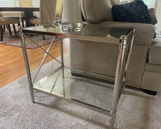 Jocelyn Two Tier Glass Side Table with Polished Steel Frame