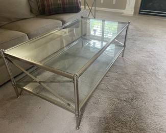 Jocelyn Two Tier Glass Coffee Table with Polished Steel Frame