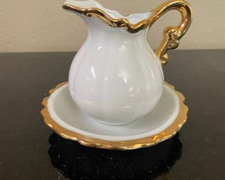 White with Gold Trim Miniature Pitcher & Bowl Set