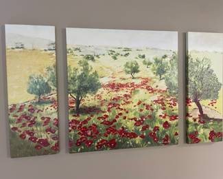 3 Piece Giclee On Canvas - Poppy Triptych Trio by Fabrice de Villeneuve