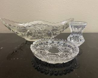 Italian Glass Ashtray with Star Design & Sawtooth Edge, Early American Star of David Pattern Relish Dish, Crystal Toothpick Holder