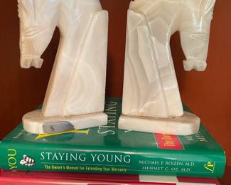 Pair of Carved White Onyx Horse Bookends