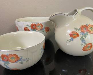 1930's Hall China Orange Poppy Pattern - Jug, 2 Nesting Bowls