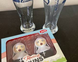 Racing Nuns Holy Smoke Jam Toy Dolls, 2 Seattle Seahawks Pilsner Glasses
