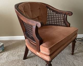 Mid Century Cane Back Pink Tufted Barrel Chair