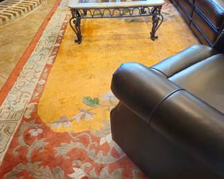Large Chinese rug in unusual shades of saffron and burnt orange. 