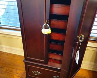 Mahogany jewelry stand with combination lock