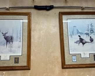 Hunting prints and coins, bow