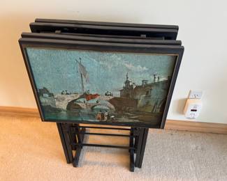 Vintage European tv trays- classy way to eat while Jeopardy watching!