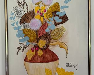 Vintage MCM Blain floral watercolor art