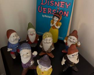 Vintage bisque set Snow White and the Seven Dwarfs plus The Disney Version book