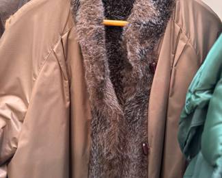 Faux fur collar rain coat 