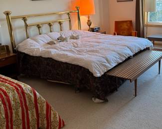 Vintage king brass headboard - also, note the vintage twin bedspread to the left! 