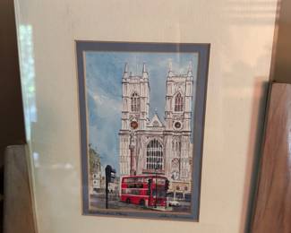 Westminster Abbey with double decker bus art