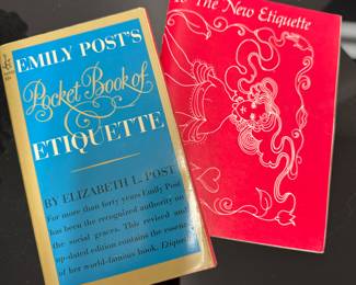 Emily Post’s Pocket Book of Etiquette and The New Etiquette book.
