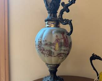 Large Victorian hand painted cast iron glass pitcher