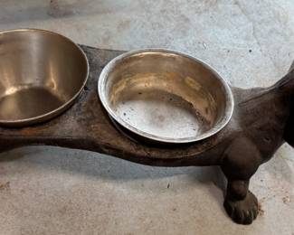 Cast iron vintage dog food, water bowl presenter