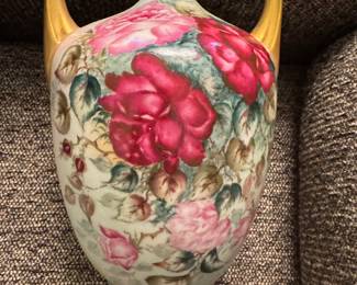 Double handle hand painted vase- stunning!