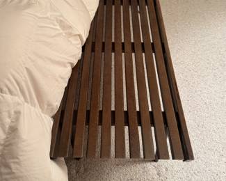 Vintage MCM wooden slat bench (we have two!). 