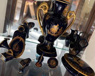 Limoges porcelain cobalt blue and gold pieces