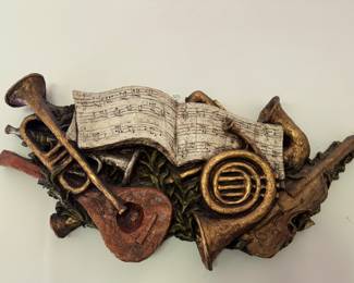 Carved wood musical motif oversized wall art