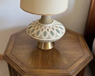 Vintage table with ceramic MCM lamp