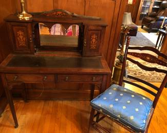 Antique inlaid ladies writing desk and chair