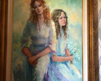 Large vintage oil painting by  Borg