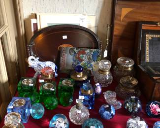 Baccarat and other fine paperweights & inkwells 