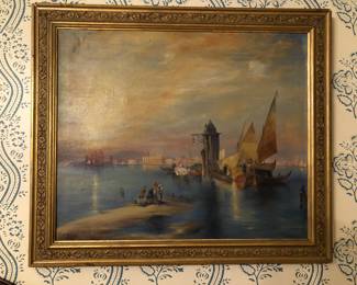 Antique Venetian oil painting with damage