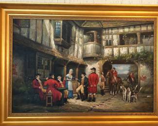 Large After The Hunt scene oil painting, not Antique