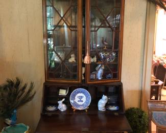 19th C. English inlaid cabinet on desk