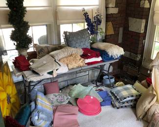 Pillows, placemats, throws, etc. on sunporch
