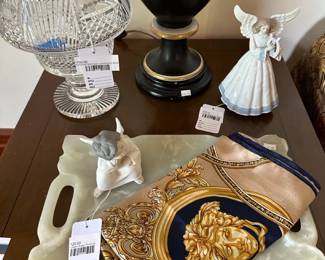 Lladro angel thinking, Waterford Heritage centerpiece bowl