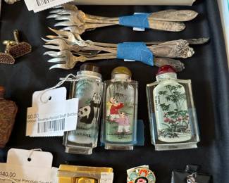 Vintage Cross pen and pencil set, Antique reverse painted snuff bottles