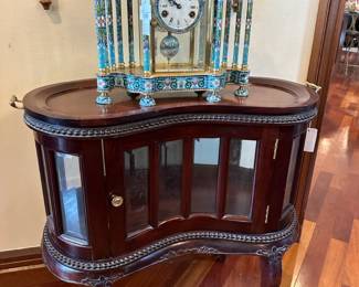 Chinese gilt cloisonné enamel mantle clock, Curved curio table