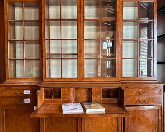 Burr Walnut Library Bookcase & Desk