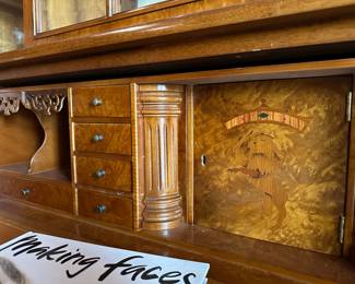 Burr Walnut Library Bookcase & Desk