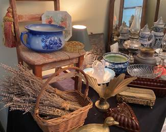 Lavender sachets and vintage baskets